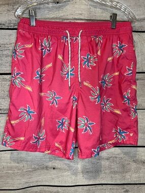 Original Use Hot Pink W/ Neon Blue Green Palm Trees Swim Trunks Tropical Bright